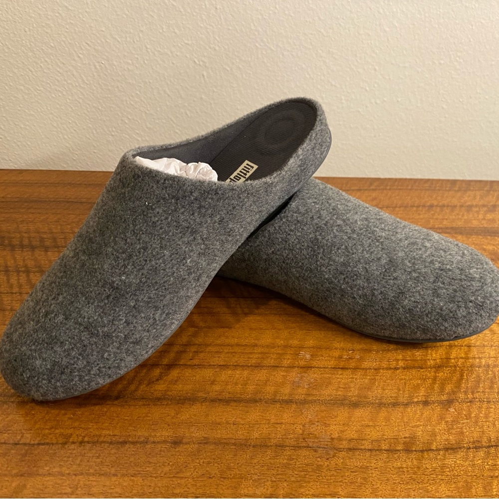 NIB Mens FitFlop Shove Felt Slippers in Grey, size 10